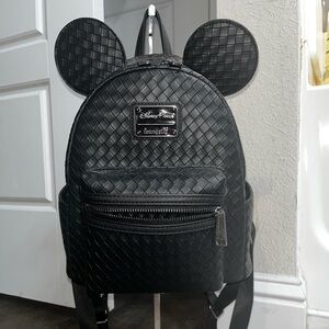 Disney Parks Loungefly Black Woven Backpack with Ears